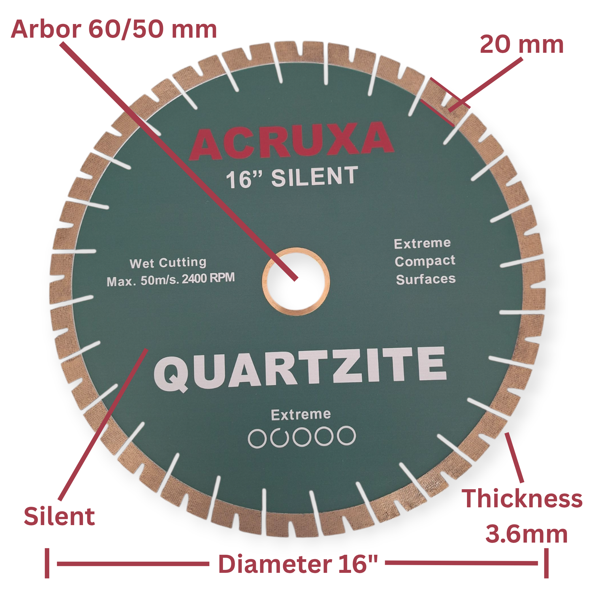 DIAMOND SAW BLADE FOR CUTTING QUARTZITE 16" GREEN 4 DIAMOND SAW BLADE FOR CUTTING QUARTZITE 16" GREEN - Image 4